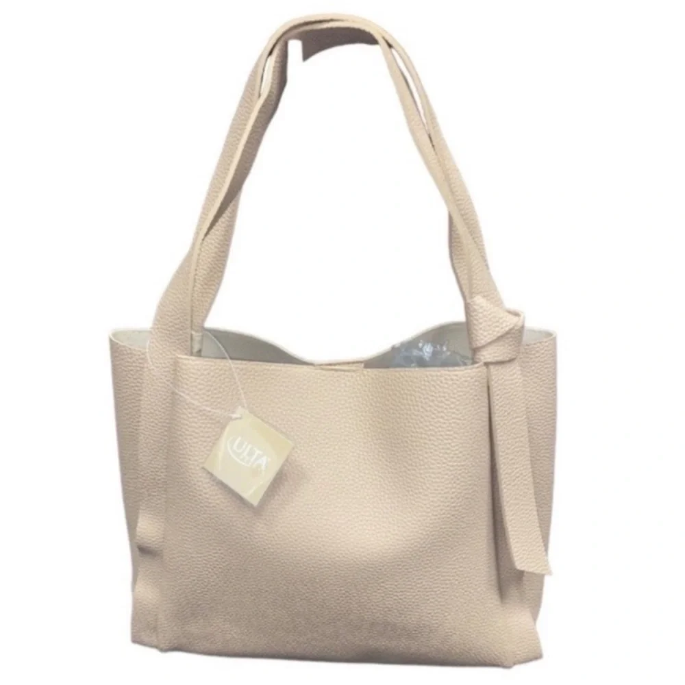 Ulta Beauty pebbled faux leather light brown tan shoulder tote bag NWT